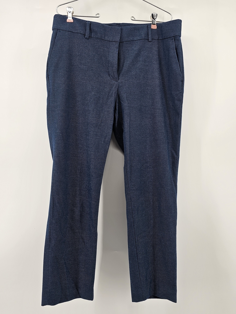 LOFT Marisa Fit Straight Leg Trousers - Blue Tweed Textured Knit - Size 12
